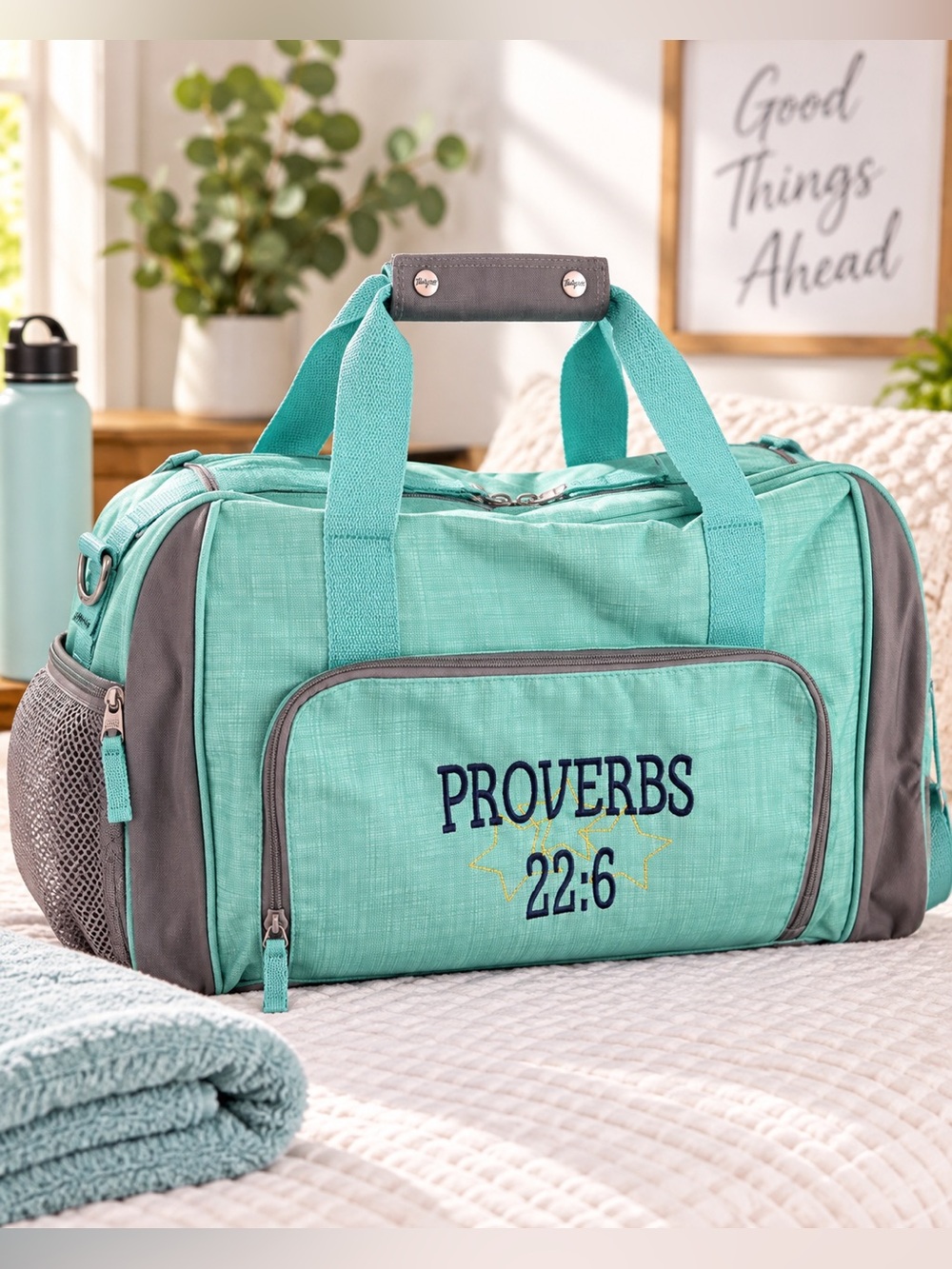Thirty-One Mint Green Proverbs 22:6 Gym Travel Duffel Bag Multi Pocket